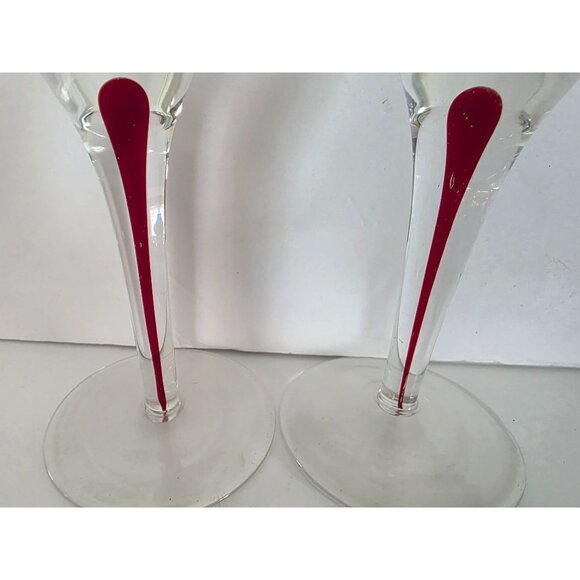 Orrefors Intermezzo Red Stemmed Teardrop Wine Glasses Set Of 2 Elegant - Picture 2 of 4